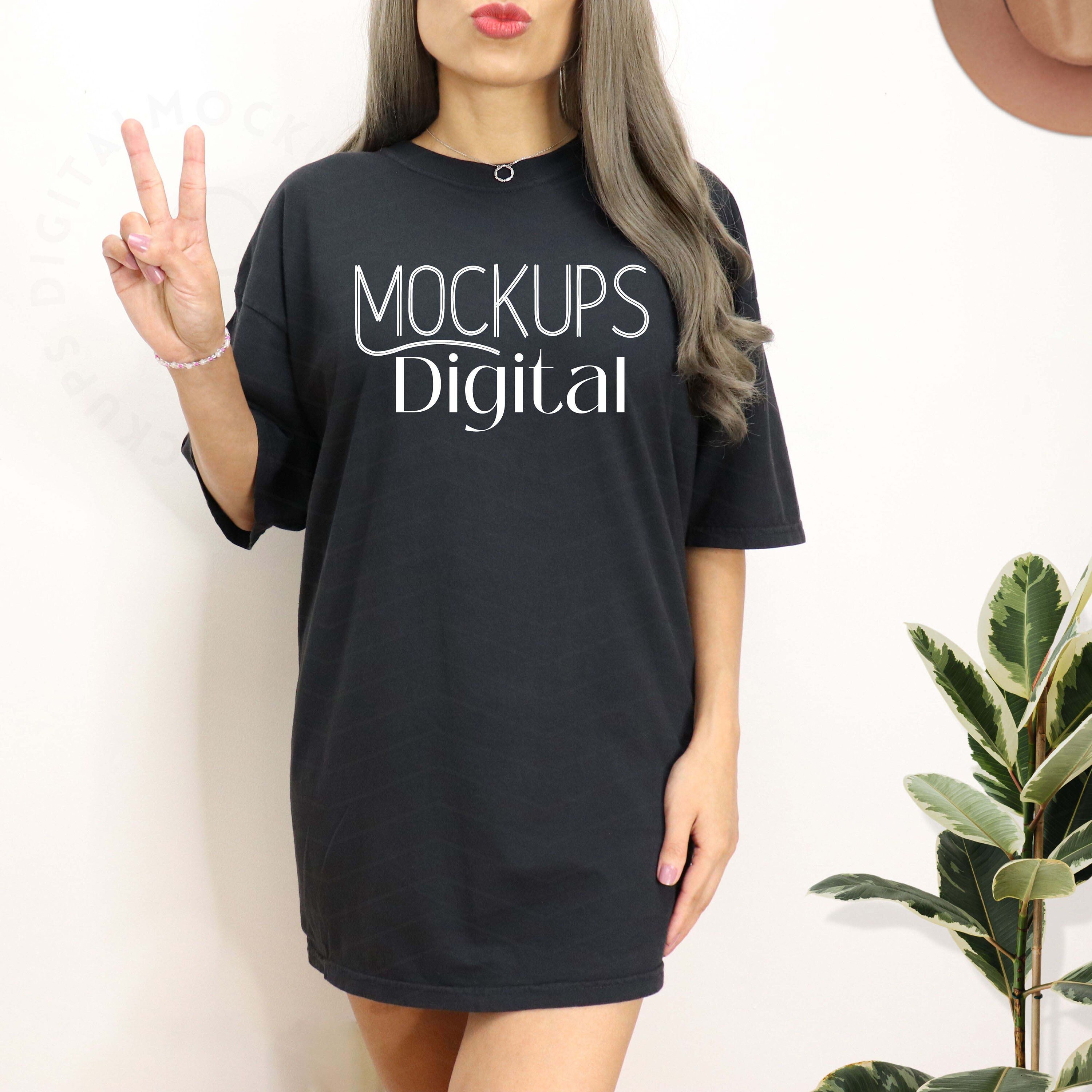 Black Comfort Colors 1717 Black Mockup Front Mockup Back Mockup Oversized Comfort Colors Mockup C1717 Black Mockup Black Shirt Mockup Trendy