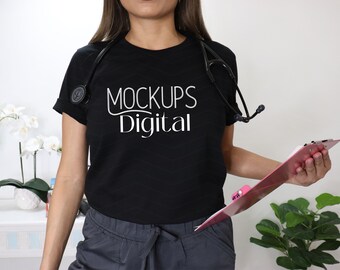 Nurse Bella Canvas 3001 Tshirt Mockup- Black Shirt Mockup- Trendy Mockup- Womens Tee Mock- White T-Shirt Mockup- White Tshirt Mockup