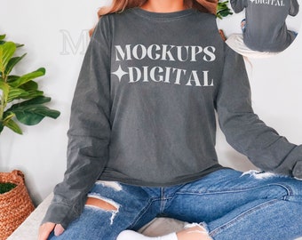 Pepper Comfort Colors 6014 Mockup Front and Back Mockup Sleeve Mockup Pepper Mockup Long Sleeve Comfort Colors Mockup 6014 Shirt Mockup