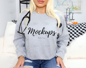Gildan 18000 Mockup - Crewneck Sweatshirt Mockup - Sweater Mockup - Sweatshirt Mock Up -Boho Mockup - Gildan Sweatshirt Mockup -Nurse Mockup