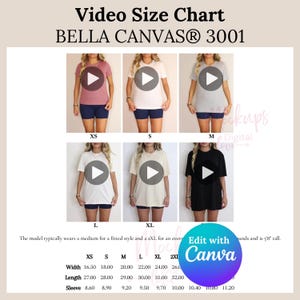 Editable Bella Canvas 3001 Video Size Chart Bella Canvas 3001 Video