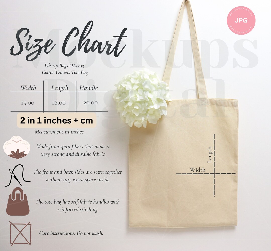 Liberty Bag Size Chart Cotton Canvas Tote Bag Size Mockup Natural Tote ...