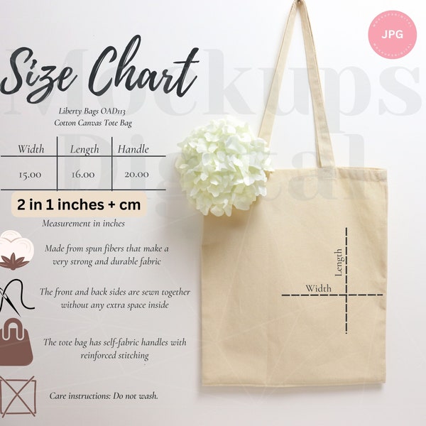 Liberty Bag Size Chart Cotton Canvas Tote Bag Size Mockup Natural Tote Bag Size Guide Boho Tote Bag Size Chart Printify Mockup Summer Mockup