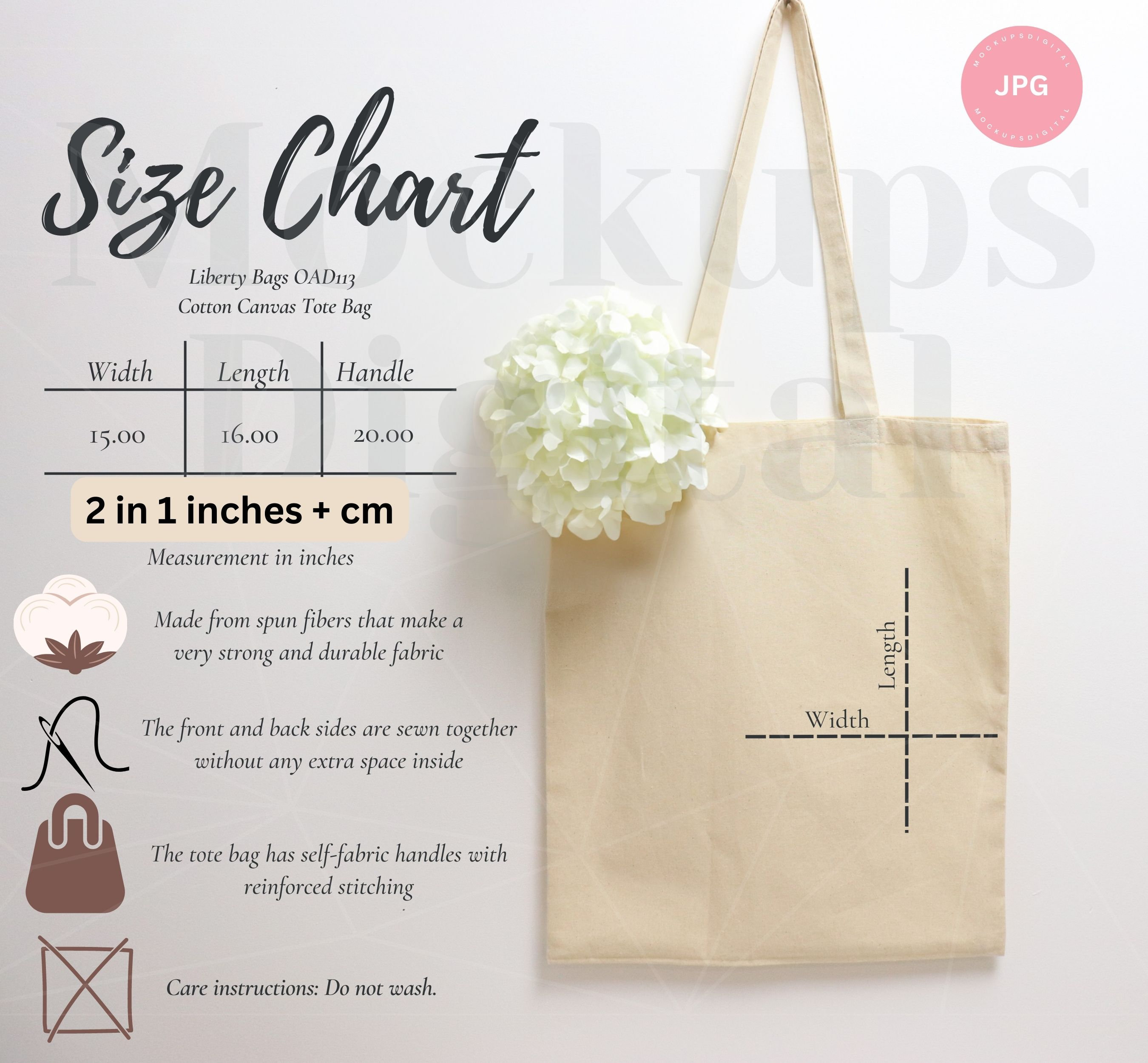 Liberty Bag Size Chart Cotton Canvas Tote Bag Size Mockup 