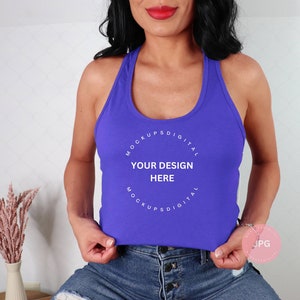 Purple Rush Next Level 1533 Mockup Purple Rush Next Level Tank Mockup 1533 Model Mockup 1533 Tank Top Tabla de tallas Racerback Mock Woman Model