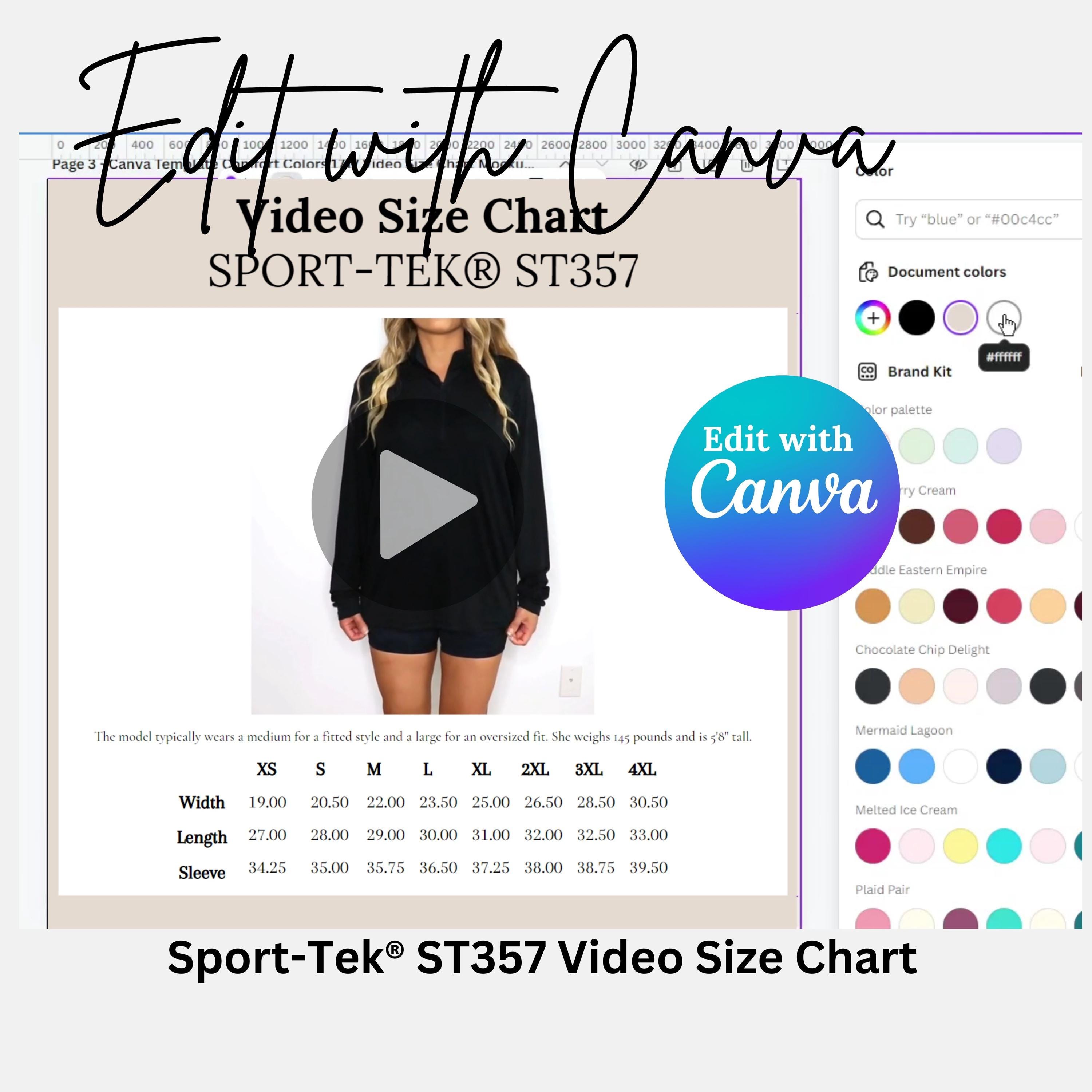 Sport Tek Video Size Chart Sport Tek ST357 Size Guide Canva