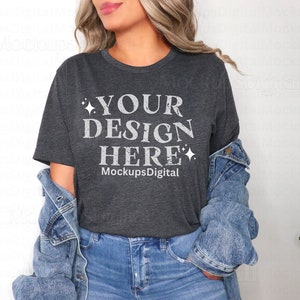 Dark Heather Grey Bella Canvas Mockup 3001 Dark Heather Grey Mockup Heather Gray Shirt Mockup Bella Canvas 3001 Mockup Denim Jacket Mock