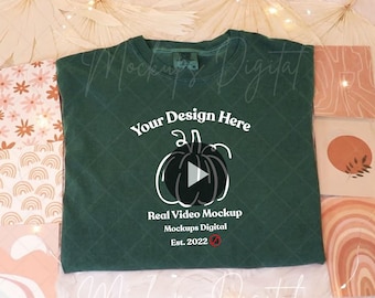 Comfort Colors Blue Spruce Video Mockup Comfort Colors 1717 Shirt Video Mockup Oversized Tee Mockup 1717  T-shirt Video Spring Mockup