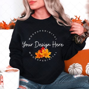 Black Gildan 18000 Sweatshirt Mockup Fall Gildan Mockup Spooky Sweatshirt 18000 Mockup Black Sweatshirt Mockup Halloween Mockup Autumn Mock