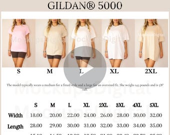 Gildan 5000 Video Size Chart Oversized Size Chart 5000 POD Video Size Guide Mockup Tshirt Unisex Video Mockup Size chart Video Gildan 5000