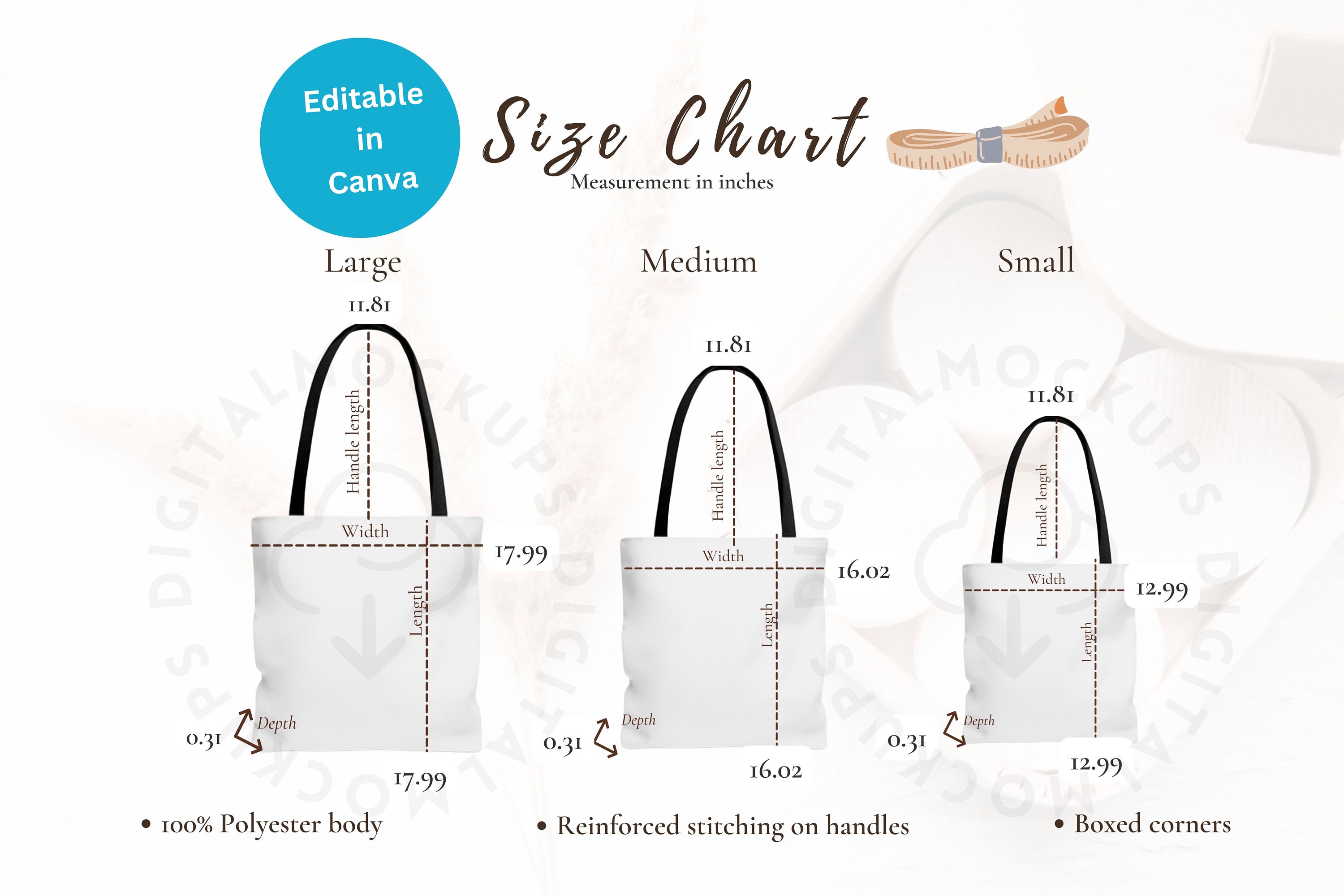 Tote Bag Size Chart -  UK