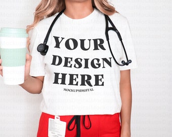 Bella Canvas 3001 Nurse Mockup White T Shirt Mockup 3001 White Mockup 3001 Black Medical Mockup Bella Canvas 3001 Doctor Mockup 3001