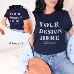 Front and Back Bella Canvas Navy Blue Mockup Navy Shirt Mockup Navy Tshirt Mockup Bella Canvas 3001 Mockup Navy 3001 Navy Mockup Spring Mock