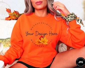 Gildan 18000 Orange Mockup Gildan 18000 Halloween Mockup Sweatshirt Mock Up Gildan Sweatshirt Mockup Fall Mockup Crewneck Sweatshirt Spooky
