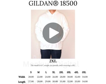 Gildan 18500 Video Size Chart for Men 18500 Oversized Men Size Chart Mockup Video Size Guide 18500 Size Reference Model Size Chart Mock