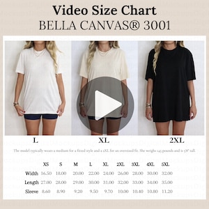 Bella Canvas 3001 ビデオ サイズ表 Bella Canvas 3001 サイズ表 特大ビデオ サイズ表 レトロ モックアップ サイズ ガイド 3001 Bella サイズ リファレンス