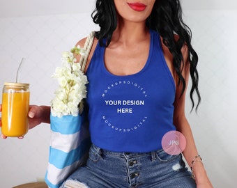 Royal Blue Next Level 1533 Mockup Royal Blue Next Level Tank Mockup 1533 Model Mockup 1533 Tank Top Size Chart Racerback Mockup Woman Model