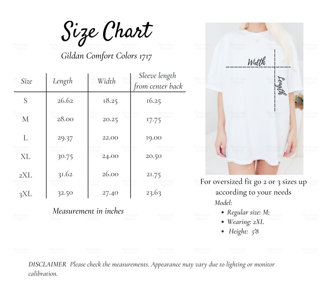 Comfort Colors Size Chart, Comfort Colors Sizing Chart, Oversized ...