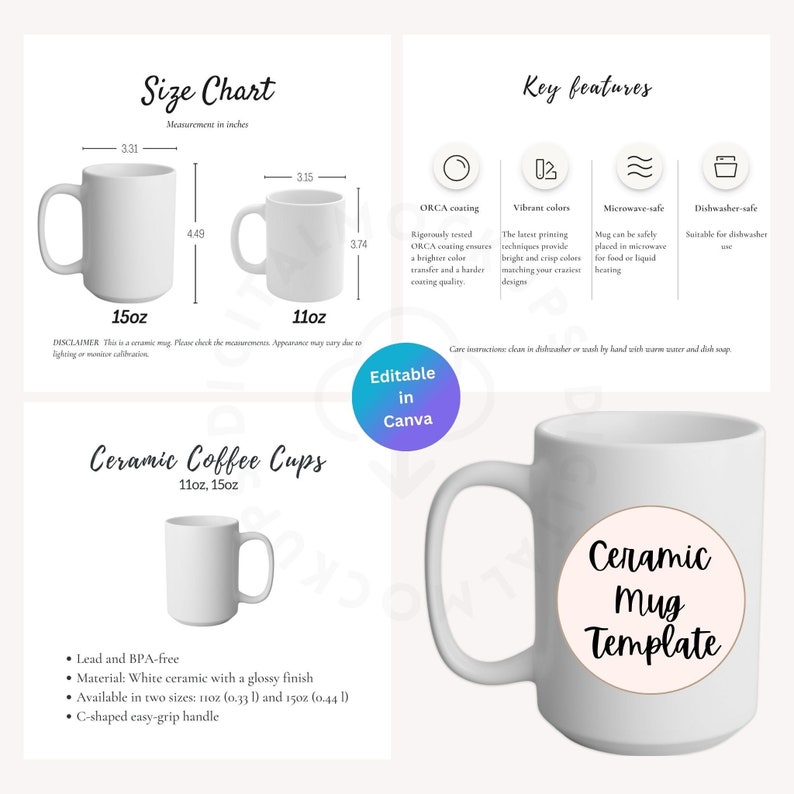 Mug Size Chartcup Size Chartmug Mockup11oz15ozmug Size Etsy