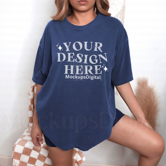 Navy Comfort Colors 1717 Mockup Navy Shirt Mockup Retro Mockup Oversized Mockup Western Comfort Color Shirt Mockup Summer Mockup Beach Mock