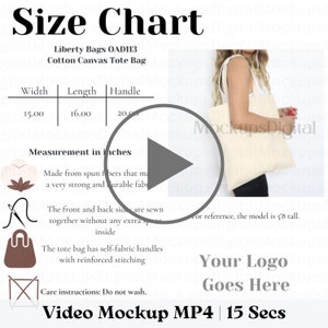 Liberty Bag Size Chart Video Mockup Cotton Canvas Tragetasche Size Mockup Natural Tote Bag Size Guide Boho Tote Bag Size Chart Printize Mockup