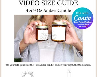 Canva Editable Amber Glass Candle Video Size Guide 4 oz Candle Mockup 9 oz Golden Lid Jar Candle Mockup Candle 9oz Amber Candle Template