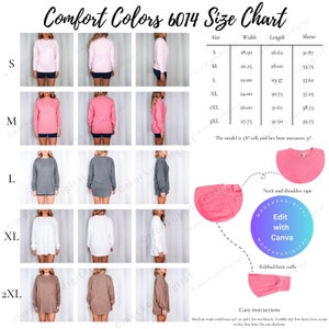 Comfort Colors 6014 Size Chart Comfort Colors 6014 Mock Up Care Instructions Size Chart Mock 6014 Long Sleeve Shirt Mockup Size Guide Mockup