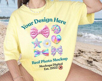 Butter Comfort Colors 1717 Real Model Coastal Comfort Colors Mockups 1717 Butter Shirt Mock POD Template (Digital Download)