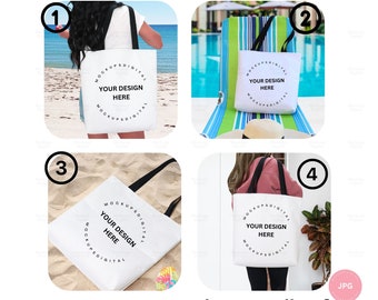 Paquete de maquetas de bolsos tote Aop Maqueta de bolso tote Aop con estampado integral Bolso tote con asa negra