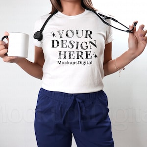 Bella Canvas 3001 Maqueta de enfermera Maqueta de camiseta blanca 3001 Maqueta blanca 3001 Maqueta médica negra Bella Canvas 3001 Maqueta de doctor 3001
