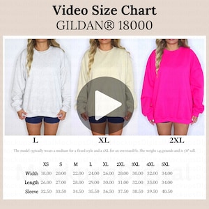 Gildan 18000 Video Größentabelle 18000 Größentabelle Oversized Video Size Chart Retro Mockup Size Guide 18000 Size Referenzmodell Größentabelle