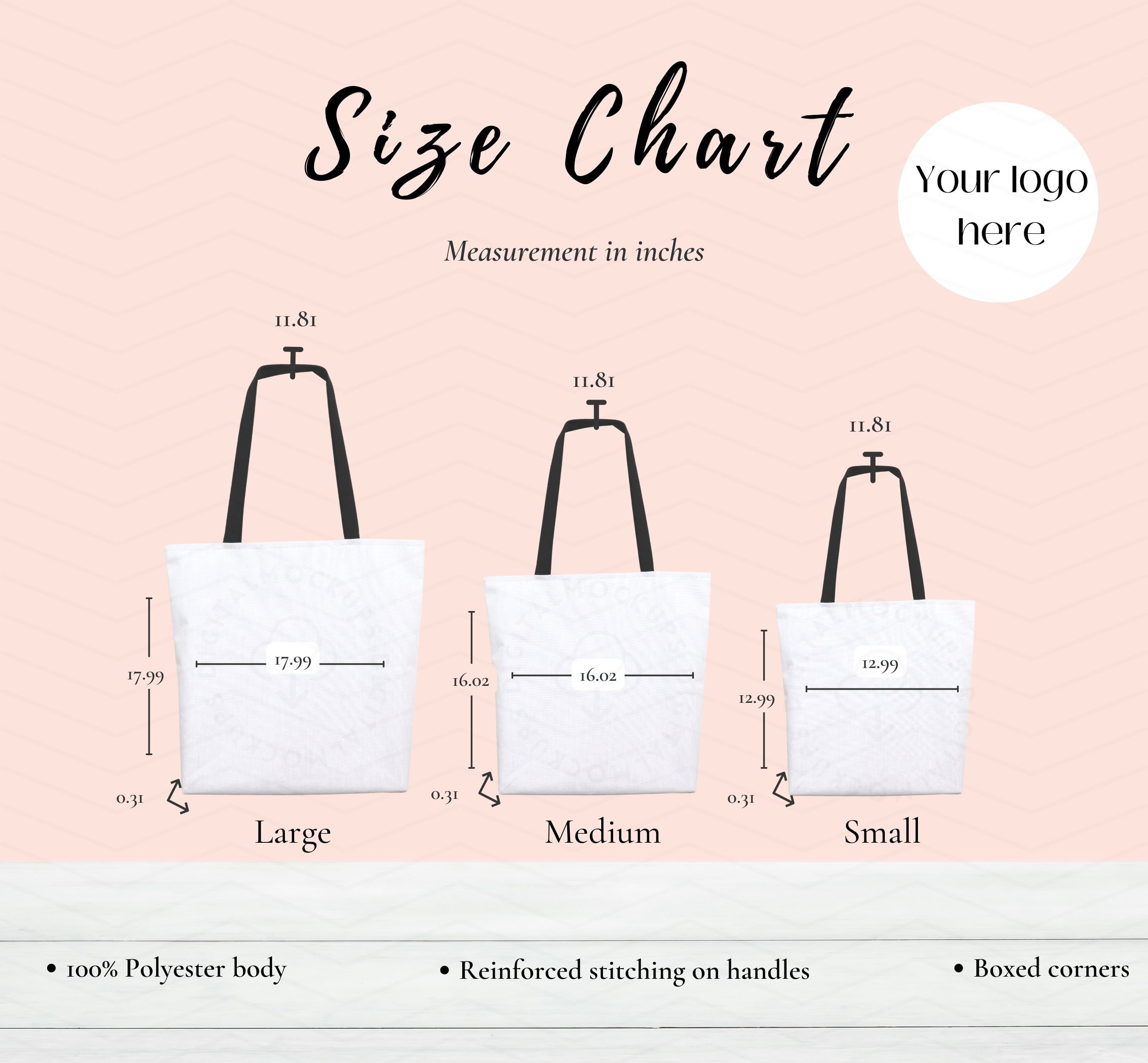 Black Handle Aop Tote Bag Size Chart-aop Tote Bag Mockup-size - Etsy