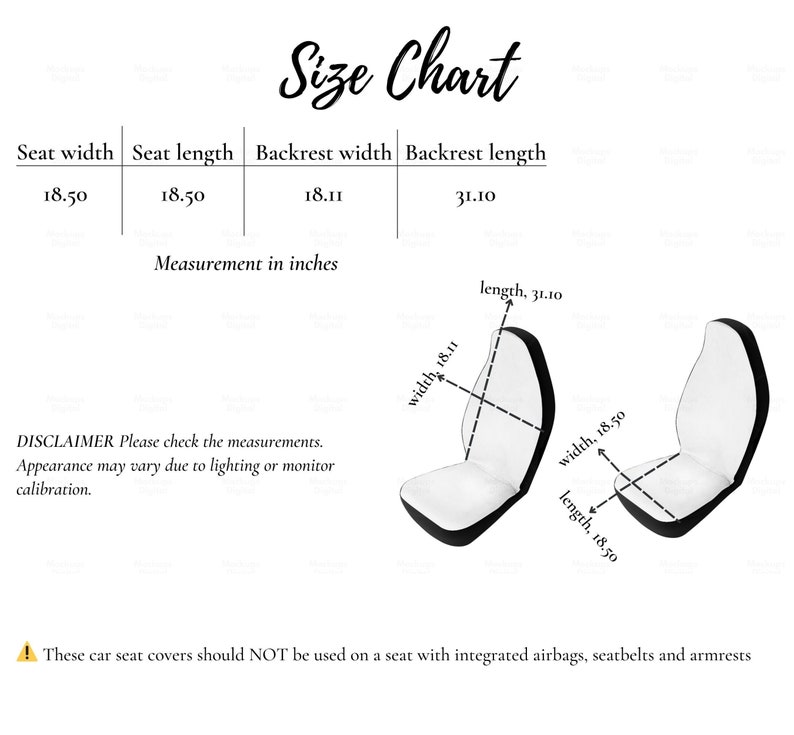 Car Seat Cover Size Chart Seat Cover Size Guide Car Seat Etsy