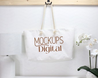 Weekender Bag Mockup, Weekender Mockup, Weekender Tote Bag, Weekender Bag Mock Up, Weekender Bag Mock-Up, Tote Mock, Rope Handle Bag Mockup