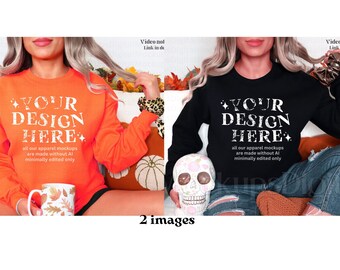 Gildan 18000 Orange Mockup Black Gildan 18000 Halloween Mockup Sweatshirt Mockup Gildan Orange Mockup Fall Mockup Spooky Sweatshirt Mockup