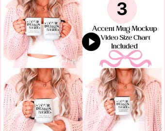 Schwarzer Griff Becher Mockup Bündel Akzent Keramikbecher Mockup Video Größentabelle Zweifarbiger Kaffeebecher Mockup Zweifarbiger Becher Mockup Becher mit schwarzem Griff