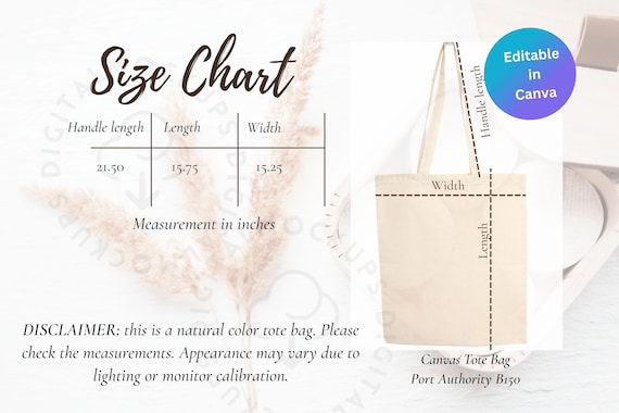 Port Authority B150 Size Chart Tote Bag Mockup Canvas Tote 