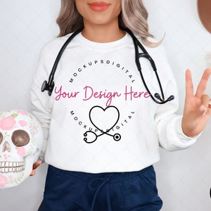 Nurse Mockup Gildan 18000 White Sweatshirt Mockup White Sweatshirt Mockup Gildan 18000 Mockup Medical White Mockup Halloween Gildan Mockup