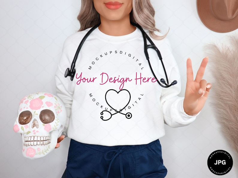 Nurse Mockup Gildan 18000 White Sweatshirt Mockup White Sweatshirt Mockup Gildan 18000 Mockup Medical White Mockup Halloween Gildan Mockup