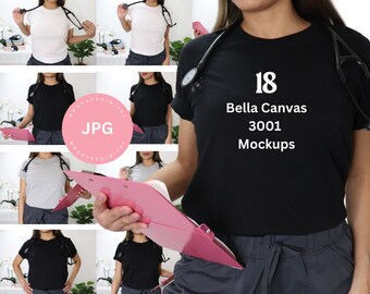 Nurse Bella Canvas 3001 Tshirt Mockup- Styled Shirt Mockup- Trendy Mockup- Womens Tee Mock- White T-Shirt Mockup- White Tshirt Mockup