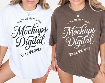 Espresso Comfort Colors 1717 Real Model White T-shirt Mockup 1717 Blue and White Shirt Mock POD Template (Digital Download)