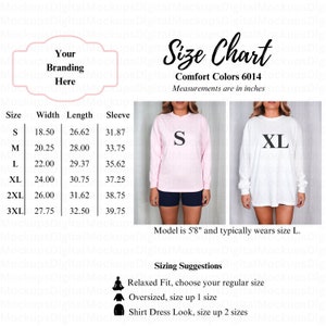 Comfort Colors Size Chart 6014 Size Chart Comfort Colors 6014 Size Chart 6014 Long Sleeve Shirt Size Guide Mockup Longsleeve Shirt Mockup