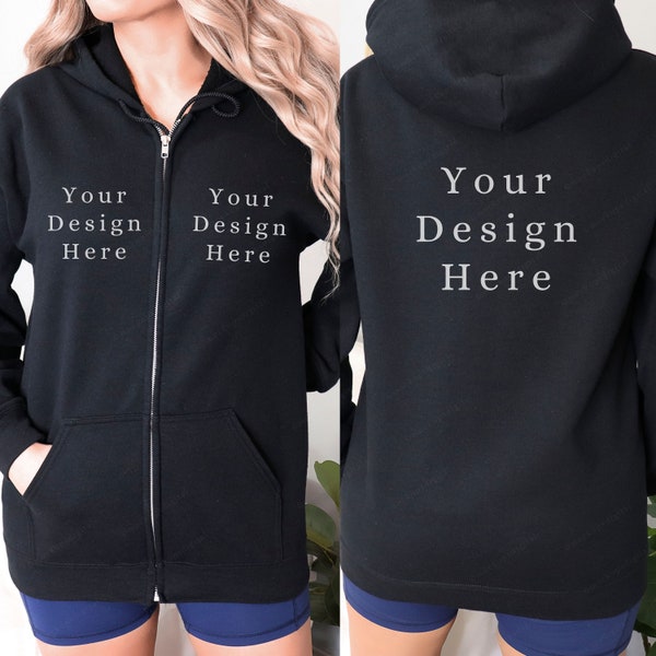 Gildan 18600 Mockup Black Hoodie Mockup Zip Up Black Hoodie Mock Up Gildan 18600 Hoodie Long Sleeve Mockup Winter Mockup Christmas Hoodie