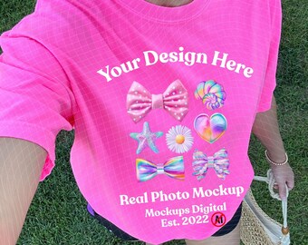 Neon Pink Comfort Colors 1717 Coastal Comfort Colors Mockups 1717 Lifestyle Shirt Mockup POD Template (Digital Download)