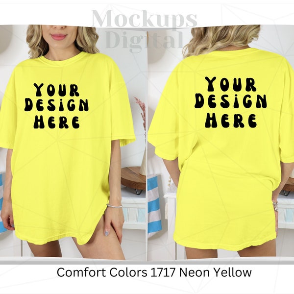 Comfort Colors Neon Yellow Mockup Front and Back Yellow Mockup Comfort Colors Mockup Oversized Mockup Summer Mockup Neon Yellow Shirt Mockup