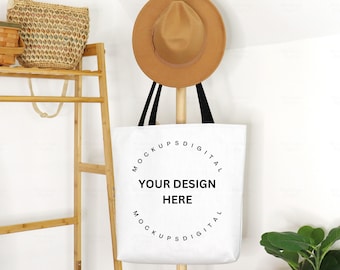 Aop-draagtas Mockup-Printify Mockup-Aop-draagtas Mockup-draagtas met volledige print-draagtas Mockup-Mock Up-tas-draagtas met zwart handvat
