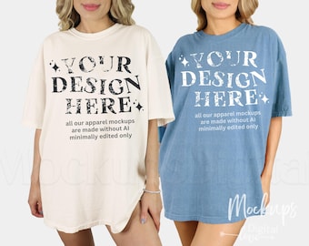 Couples Comfort Colors Mockup 1717 Ivory Blue Jean Bachelorette Mockup Bridesmaid 1717 Shirt Mockup 1717 Bridal Mockup Oversized Shirt Mock