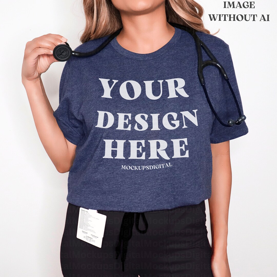 Heather Navy 3001 T Shirt Mockup 3001 Shirt Mockup Nurse 3001 Navy Blue ...