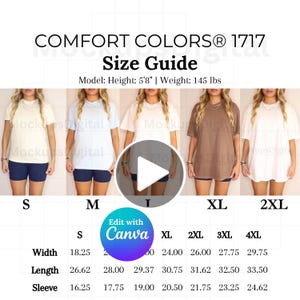 Comfort Colors 1717 ビデオ サイズ ガイド Comfort Colors ビデオ サイズ チャート 特大 Comfort Colors モックアップ 1717 モックアップ POD サイズ比較チャート