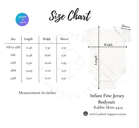 Baby Size Chart, Rabbit Skin Size Chart, Rabbit Skin Mockup, Rabbit Skin,  4424 Mockup, Baby Clothes, Baby Size Guide, Baby Sizing Chart, 